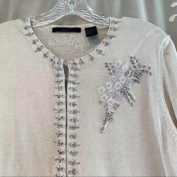 Vintage Look Easel Hand Beaded Cashmere Silk Cotton  Fancy Dressy Sweater Size L - Picture 1 of 10